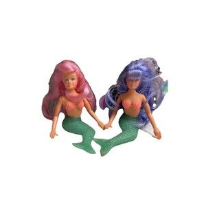 Vintage Toys N Things TNT 2 Mermaids Rubber Princess Doll Pink Hair 1990